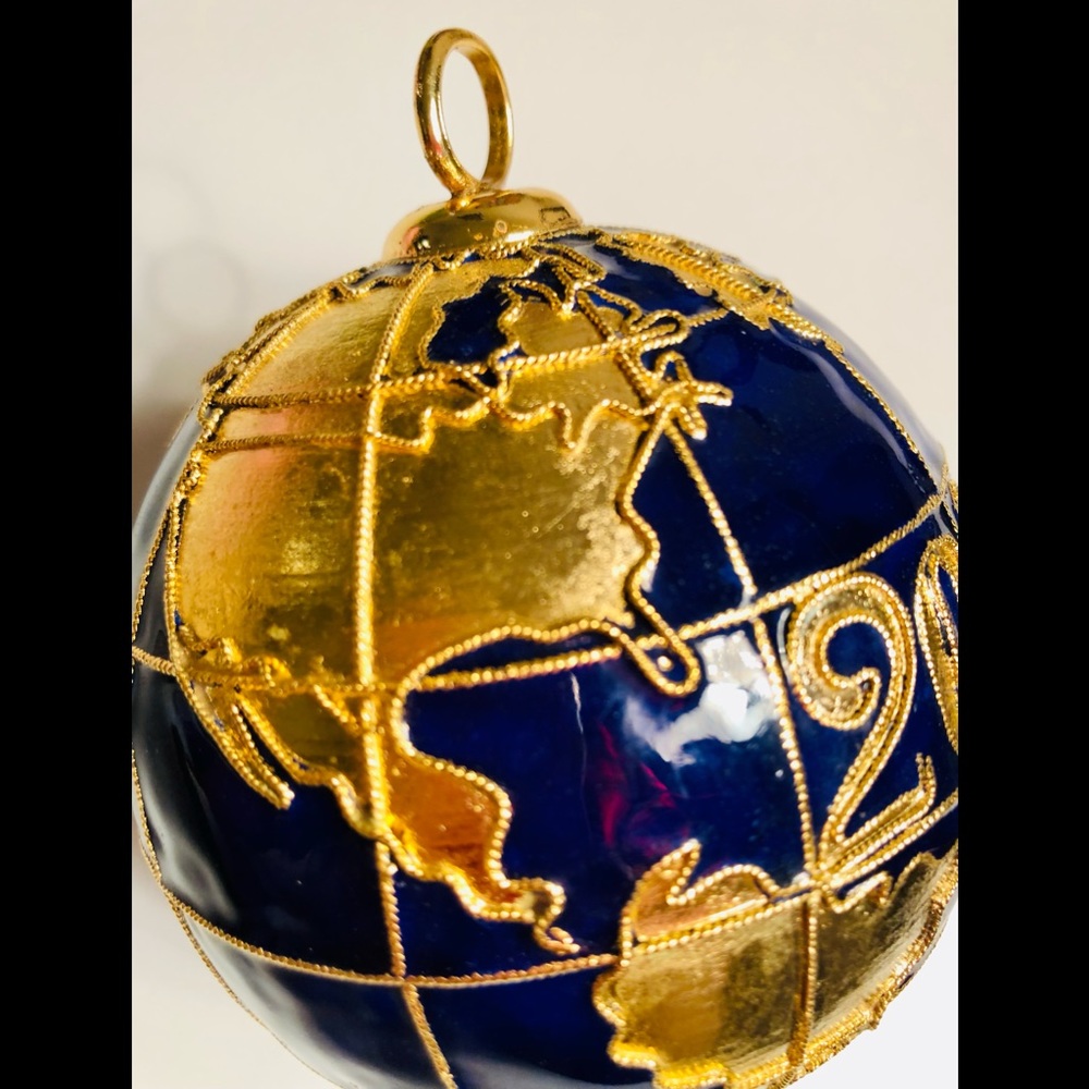 Neiman Marcus Y2K Cloisonné enamel real gold leaf Globe ornament 12 available
